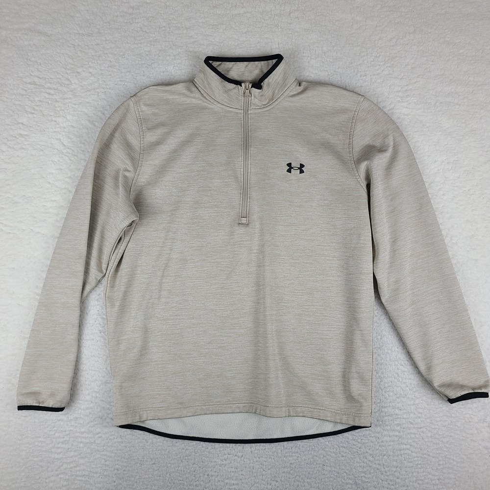 Under Armour Sweater Mens‎ Large Beige Heathered Loose Coldgear Performance Tech